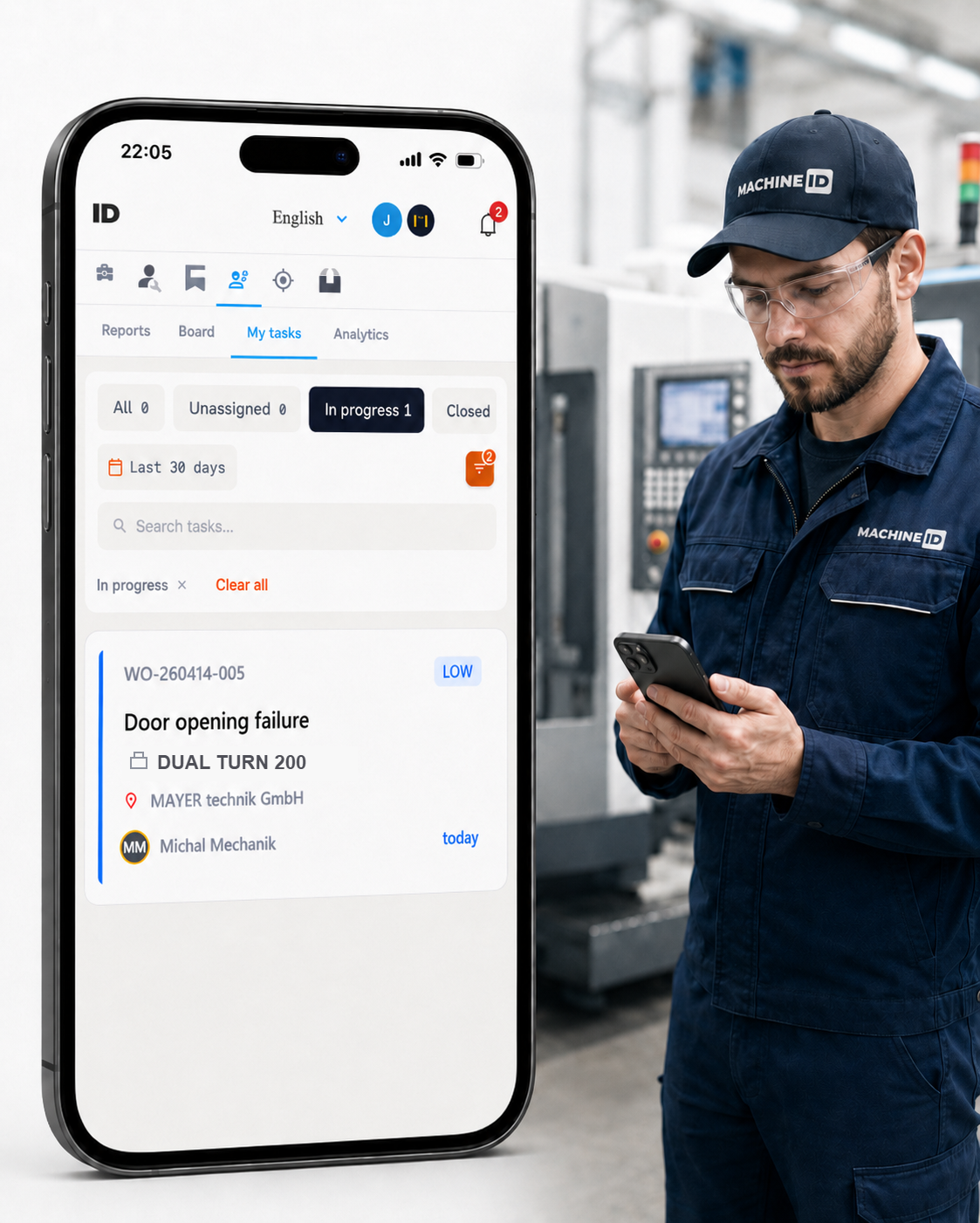 Technician using MachineID on mobile